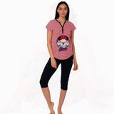 Pijama Mujer Disney Minnie Mouse Blusa Capri Pescador 9279