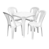 Conjunto Sala De Jantar Jr Plasticos Jr Plasticos Bistro Com 4 Cadeiras Desenho Liso Mesa De  70cm Comprimento Máximo X 70cm De Largura X 70cm De Altura - Branco