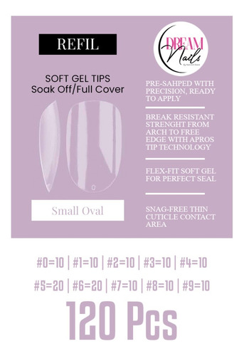 Bolsa De Tips Soft Gel (120pcs) - Small Oval - Dream Nails