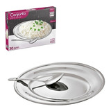 Travessa P/ Arroz Alimento C/ Colher Conjunto 2 Peças Inox