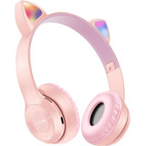 Misik - Audifonos Bluetooth Orejas De Gato Led Manos Libres Color Rosa