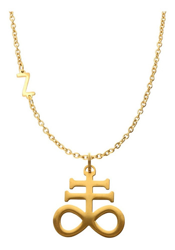 Collar Cruz Satánica Leviatán Moda Dije Letras Inicial Acero