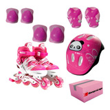 Patins Zippy Infantil Menina Rosa Led Barato Kit De Proteção