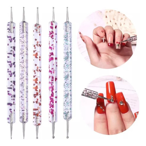 Pinceles Kit Dotting Glitter Puntero X5 Nail Art Decoracion