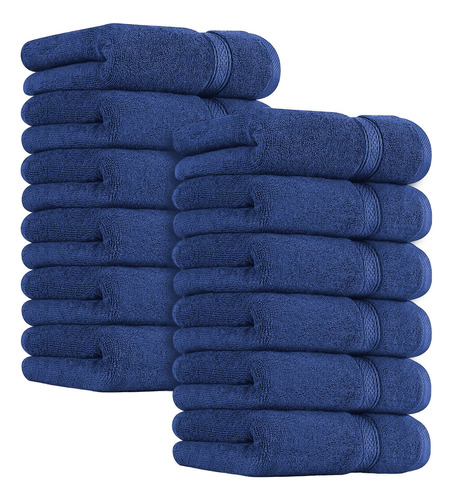 Bluelander Set De 12 Toallas De Cara 30x30cm 100% Algodón Absorbente Color Azul Oscuro Liso