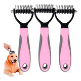 Kit X3 Peine Desatanudo Rastrillo Doble Medium Rosa Mascotas