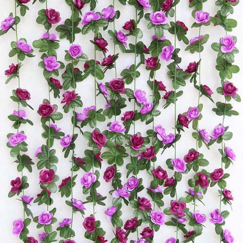 Enredaderas De Flores De Rosa Artificiales Pack 4u. Purpura