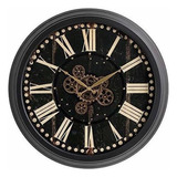 Glitzhome - Reloj De Engranaje Negro Redondo Grande Vin