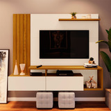 Painel Para Tv Até 65 Polegadas Kiara Casa 812 Cor Nature Com Off White