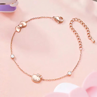 Pulsera Plata Mujer Pulsera Gato Ajustable Con Cristales Brillante Joyería Elegante Con Caja Regalo Para Mujer Aniversario San Valentín Oro Rosa 20 Cm