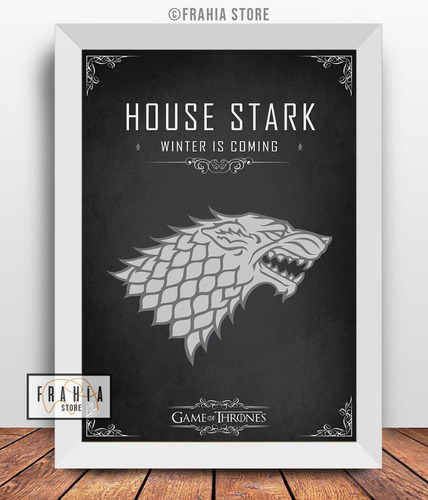 Quadro Decorativo Game Of Thronos Casa Stark Got A4 C/ Vidro