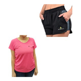 Conjunto! Remera Mujer Fucsia +short Deportivo Microfibra