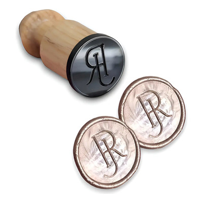 Sello Personalizado 25mm Madera Pixelitos Lacre Bodas Tinta Negra Circular Negro Marrón Claro