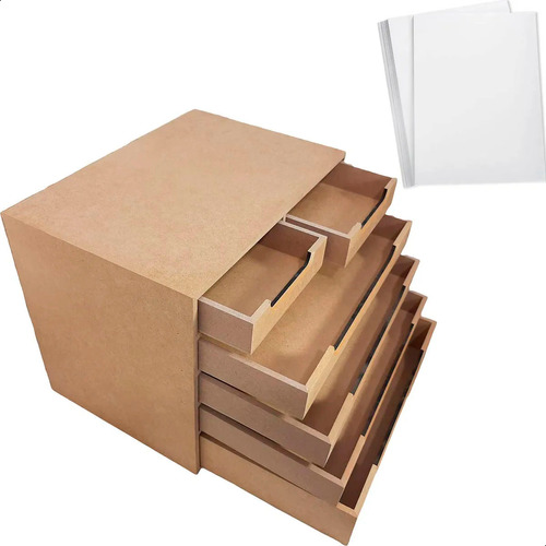 Gaveteiro Organizador Porta Papel A4 Mdf 6 Gavetas + Brinde