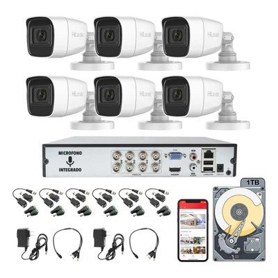 Kit Video Vigilancia Hilook 6 1080p 2mp Audio Baluns 1tb Blanco | Envío gratis