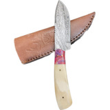 Cuchillo Artesanal De Acero De Damasco Mas Funda De Cuero