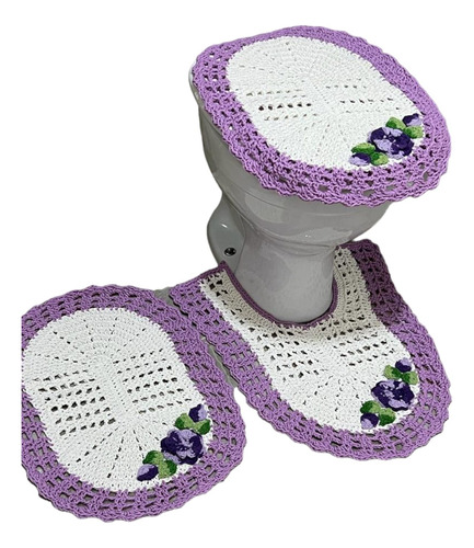 Tapete Para Banheiro Em Croche Artesanal Jogo C/ 3 Peças