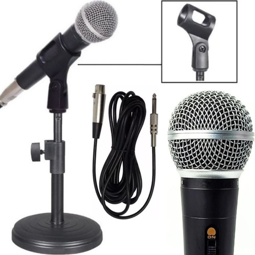 Kit Microfone Profissional Com Fio + Suporte Tripé Pedestal