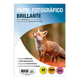 Papel Fotográfico Inkjet A4 Brillante 180gr 20 Hojas