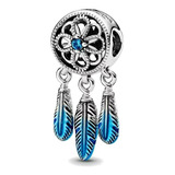 Charm Atrapasueños Plumas Azules- Plata De Ley S925