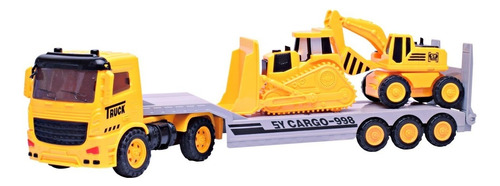 Camion Con Vehiculos De Contruccion X2 Luz Y Son Duende Azul Color Amarillo