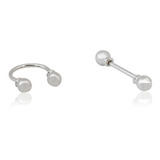 2x Piercing Tragus Reto E Ferradura - Prata 925 - Bolinha