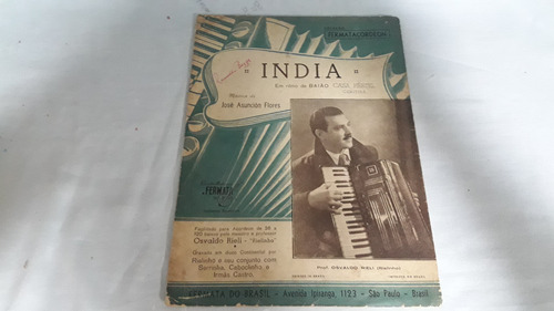 Partitura Índia De 1942 Acordeon /baião/josé Asuncion Flores