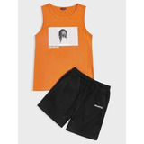 Conjunto Hombre Polera Naranja Unlimited Y Short Shein