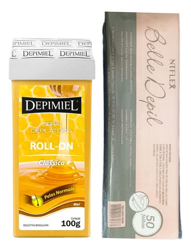 Kit Cera Quente Roll On Depimiel 100g + Lenço Tnt 50unid