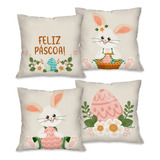 Kit Com 4 Capas Para Almofadas Decorativas Páscoa Coelhos