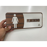 Placa De Sinalização Banheiro Feminino Design Em Mdf Madeira