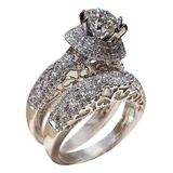 Anillo C Cristal Mujer Circonita Grande Piedra Plata 2pcs