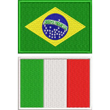 Patch Bordado Bandeira Do Brasil Itália Motociclista Ban184