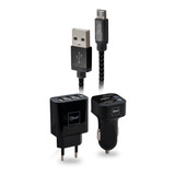 Kit Cargador 3 En 1 + Cable Micro Usb Negro Mlab