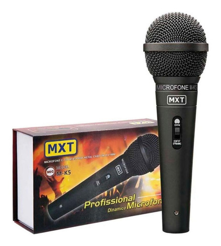 Microfone Profissional Mxt Mk5 - Cabo 3 Metros Cor Preto