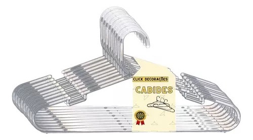 Cabides Adulto Fixo Acrílico Cristal - Kit 50 Unidades Cor Transparente