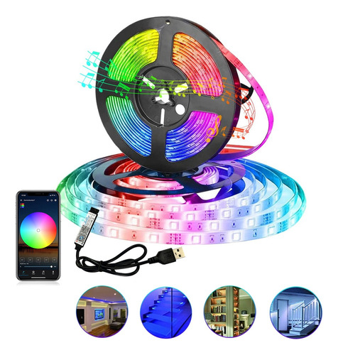 Tira Led Bluetooth 6.5 Ft/2m Luces Led Controlada Por App