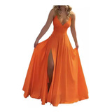 Vestido Con Abertura En Color Liso Y Tirantes Sexy Slim