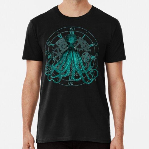 Remera Reloj Pulpo Steampunk Verde Azulado Algodon Premium