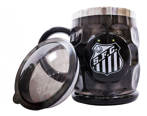 Caneca Santos Sfc Térmica 500ml Preta Com Tampa Oficial