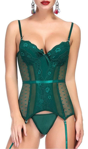 Lencería Sexy Para Mujer Push Up Bustier Corsé Con Liguero