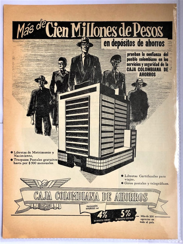 Caja Colombiana De Ahorros Antiguo Aviso Publicitario 1951