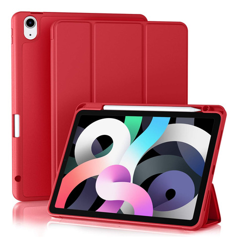 Funda iPad Air 4 Akkerds Soporte Lápiz Rígido Rojo