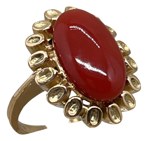 Importante Anillo Antiguo Oro 18k Coral 8,9g