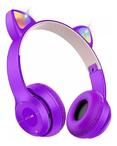 Fone Gatinho Sem Fio Led Bluetooth Infantil Orelha Gato Cat Cor Roxo