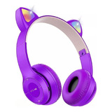 Fone Gatinho Sem Fio Led Bluetooth Infantil Orelha Gato Cat Cor Roxo