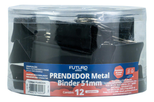 Prendedor Metal Binder Clip 51 Mm Pote Com 12