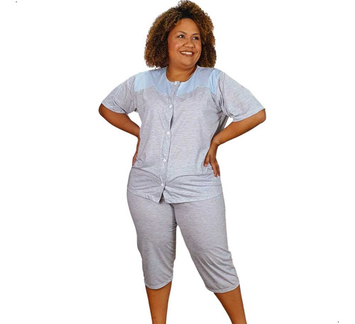 Pijama Plus Size Pescador Com Manga Aberto