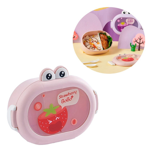 Lunchera Vianda Escolar Infantil Rigida Viaje Diseño Cierre Color Rosa Pastel