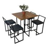 Conjunto Mesa 4 Cadeiras Pequena Estofado Preto Industrial